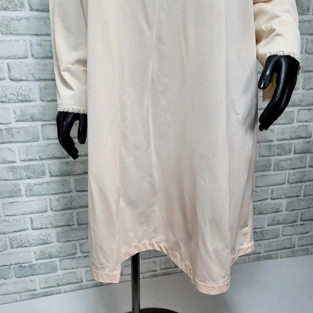 Vintage 60s Sears L Nylon Nightgown Peach Lace Ruffle Collar Bow ILGWU Union USA